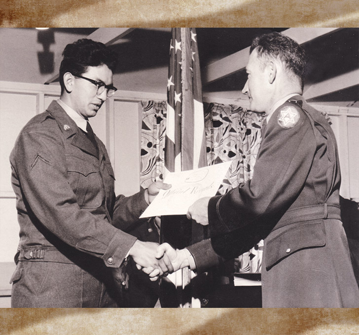 Tulalip Veterans Art W. Hatch receiving his Honorable Discharge papers